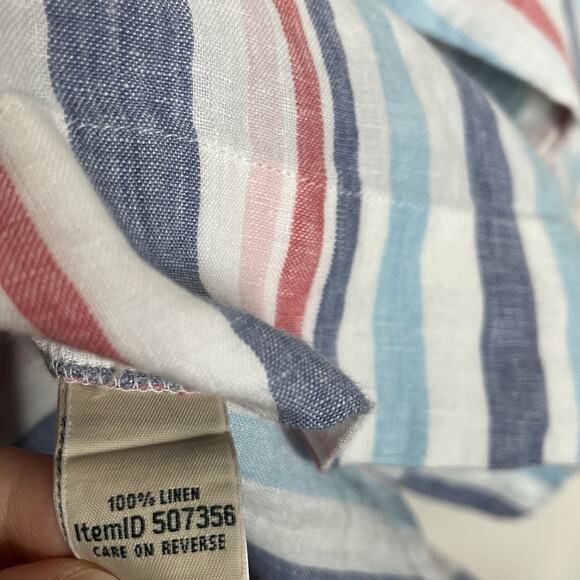 LL Bean Linen Striped Hoodie Top Womens M Coastal Nautical Beach Resort Vacation - Picture 4 of 5